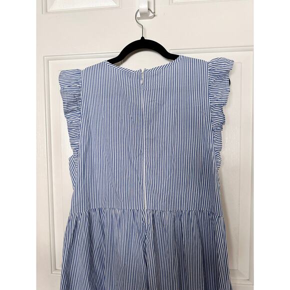 J. Crew Dress Womens Large Smocked Flutter-Sleeve Midi Blue White Womens Resort - Picture 8 of 8